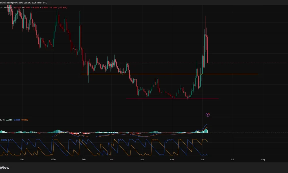 Worldcoin daily price chart.
