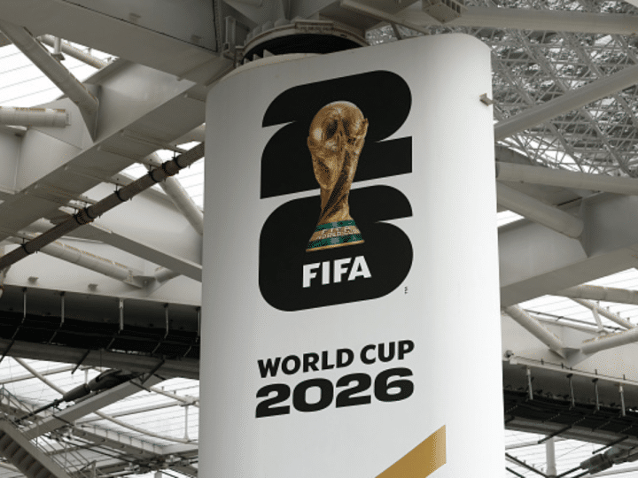 A general view of FIFA World Cup 2026 signage at SoFi Stadium on May 24, 2026 in Los Angeles, California. IFAB has introduced new rules to change the 2026 football tournament