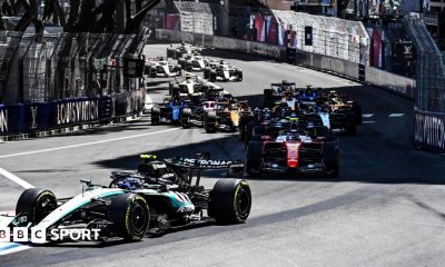 Mercedes' Kimi Antonelli leads the field at the start of the Monaco Grand Prix