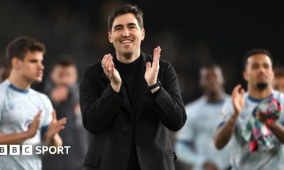 Manager Andoni Iraola applauds the fans
