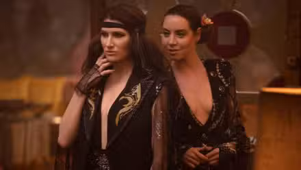 Kathryn Hahn as Agatha and Aubrey Plaza as Rio standing next to each other in Agatha All Along
