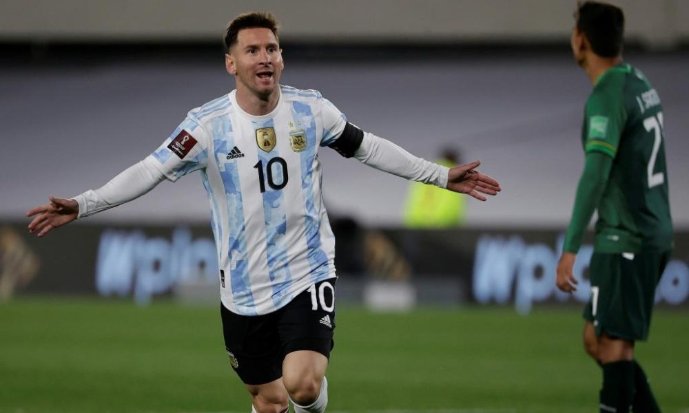Argentina's Lionel Messi celebrates after scoring against Bolivia in a World Cup qualifier on Thursday