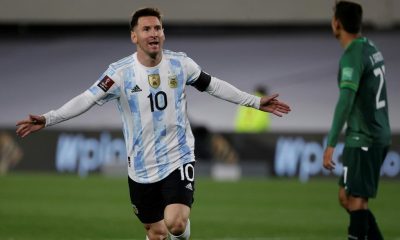Argentina's Lionel Messi celebrates after scoring against Bolivia in a World Cup qualifier on Thursday
