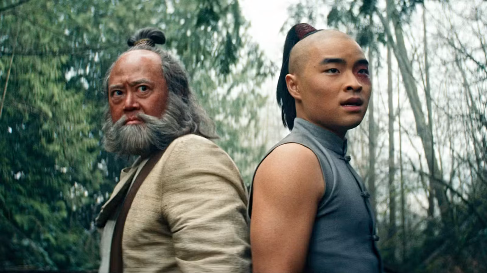 Paul Sun Hyung Lee and Dallas Liu in Avatar: The Last Airbender Season 3