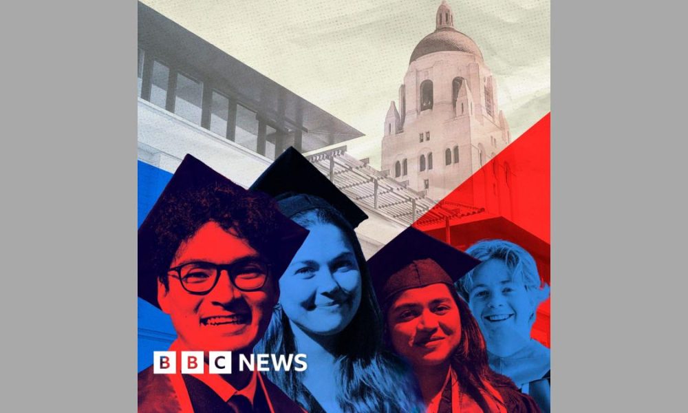 A stylised image of graduates in front of the Stanford University campus