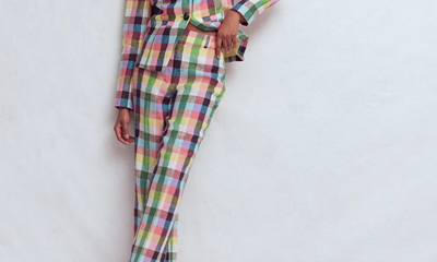 pink and yellow and blue gingham suit