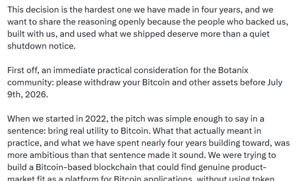 Botanix Shuts Down as Bitcoin Defi Demand Falls Short
