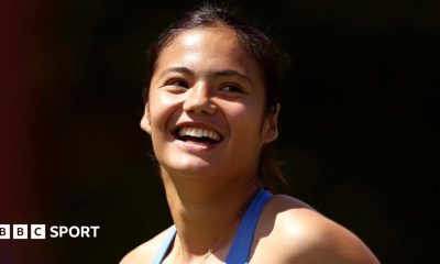 Emma Raducanu smiles after completing her opening victory at Queen's