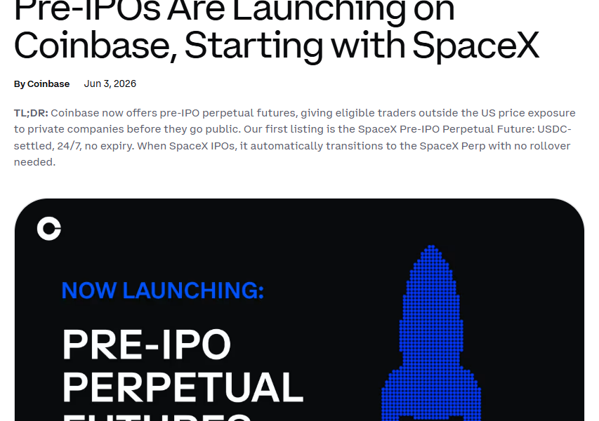Coinbase Launches Pre-IPO Markets With SpaceX Access
