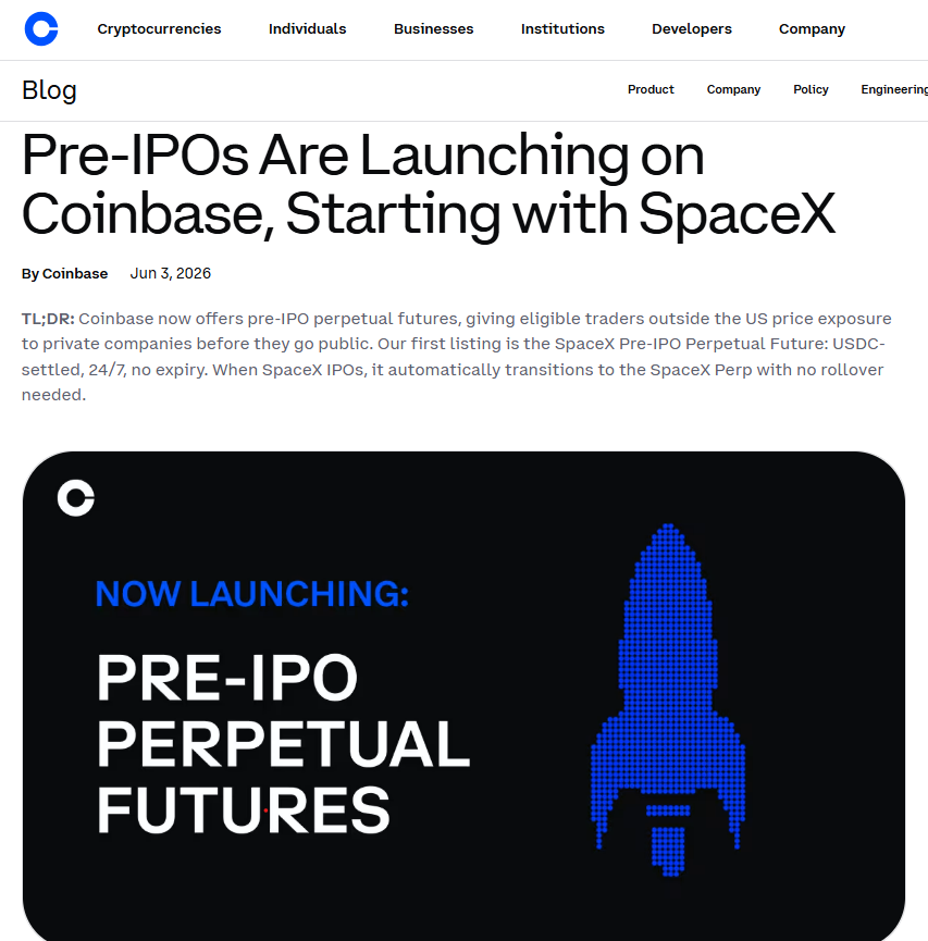 Coinbase Launches Pre-IPO Markets With SpaceX Access
