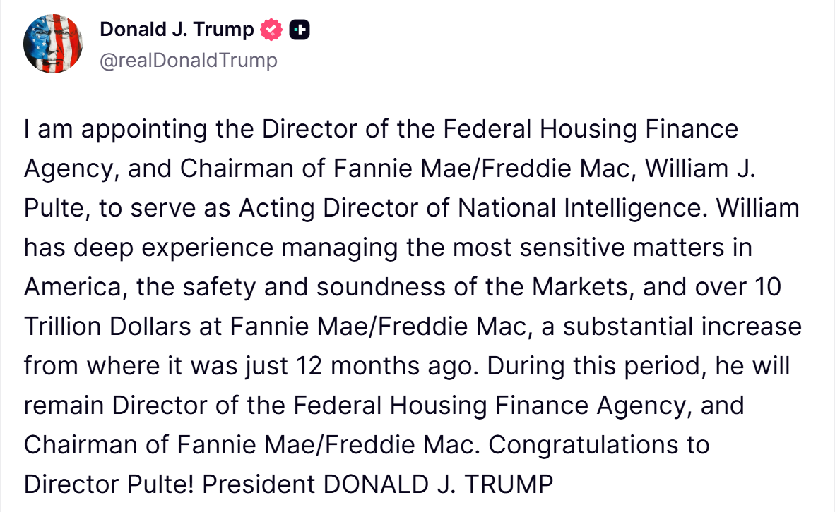 Trump Picks Acting DNI