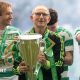Martin O'Neill with the Scottish Premiership trophy