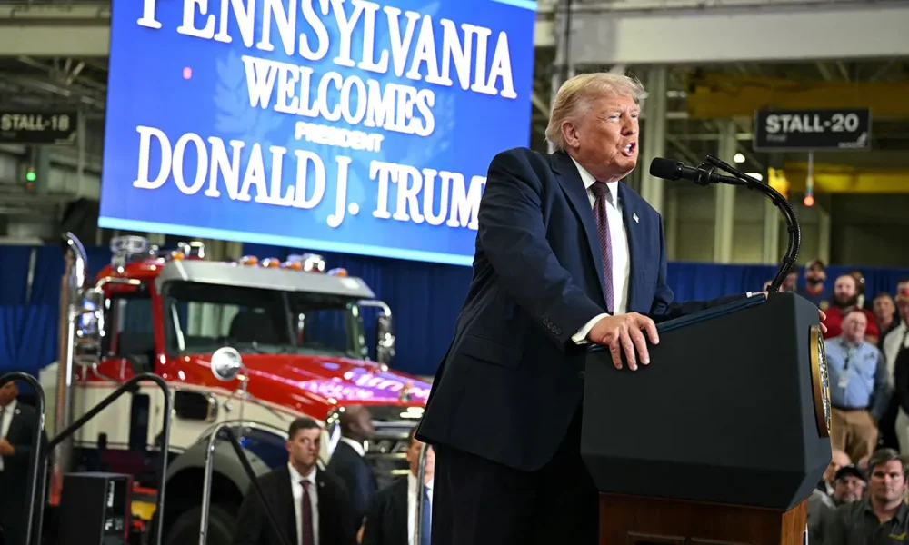 Trump touts Pennsylvania manufacturing jobs during Mack Trucks visit