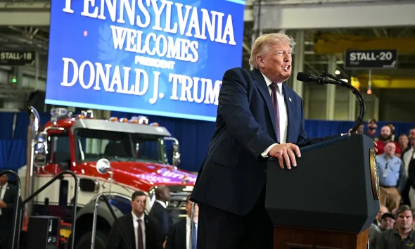 Trump touts Pennsylvania manufacturing jobs during Mack Trucks visit
