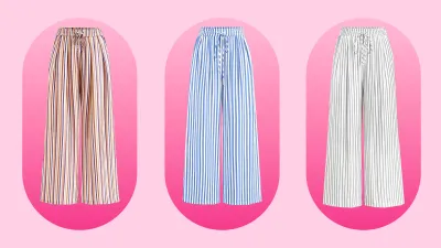 Striped drawstring wide leg pants