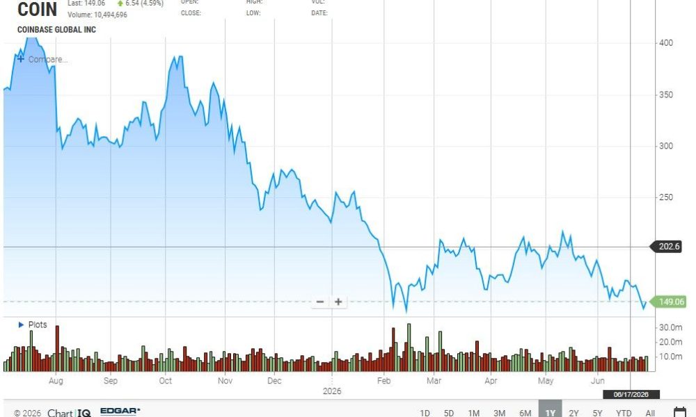 Coinbase (COIN) Stock 1-Year Performance Chart