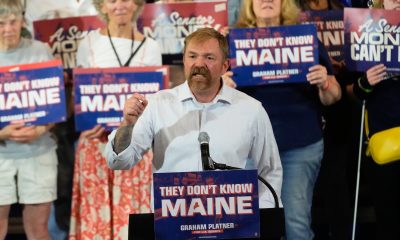 Democratic Senate candidate Graham Platner speaks during a primary election night watch party on June 9, 2026, in Blue Hill, Maine.