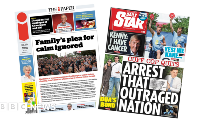 'Plea for calm ignored' and 'Arrest that outraged nation'