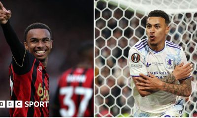 A split picture of  Bournemouth's Eli Junior Kroupi and Aston Villa's Morgan Rogers