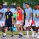England players head to the pitch to warm up before a friendly against Sporting Kansas City
