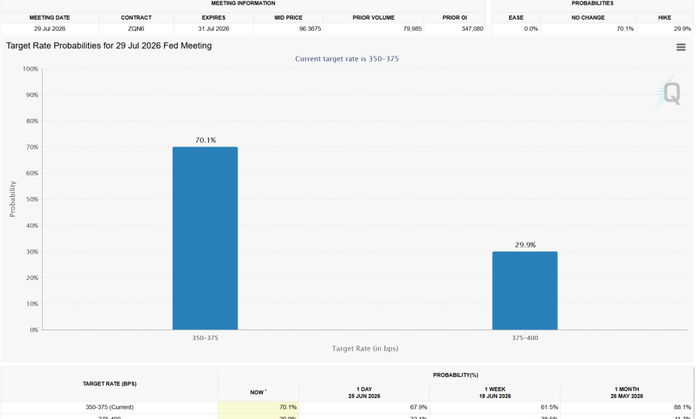 Fed Rate Bets for July Meeting. Source: CME FedWatch Tool