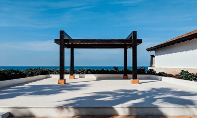 Gazebo next to a building overlooking
