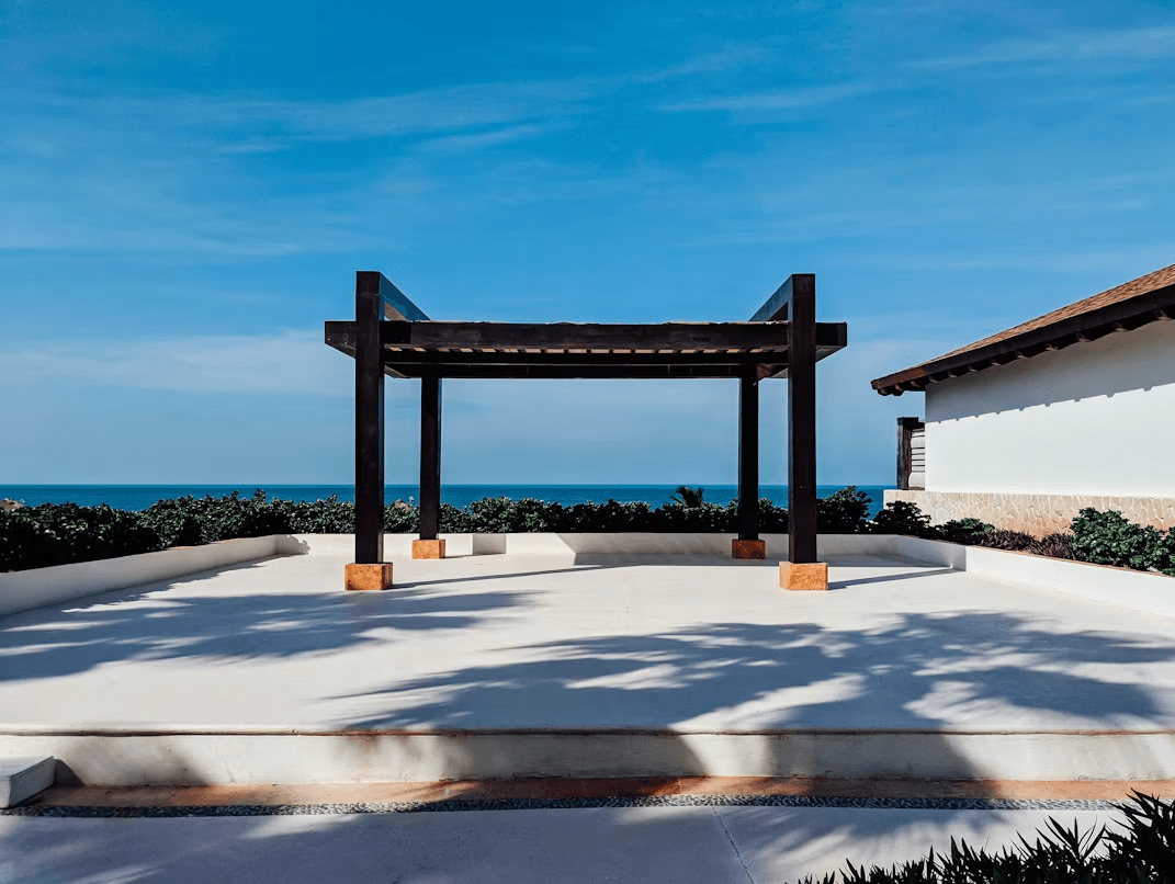 Gazebo next to a building overlooking