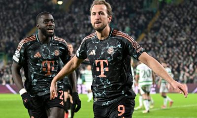 Harry Kane celebrates scoring Bayern Munich's second goal against Celtic in the Champions League on Wednesday