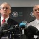 Northern Ireland secretary Hilary Benn, and PSNI chief constable Jon Boutcher attend a press conference in Belfast, 10 June 2026.