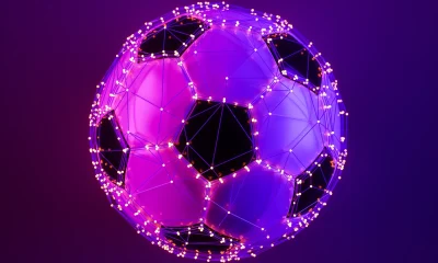 Soccer Ball With Connection Dots And Plexus Lines.Metaverse Abstract Technology Concept.