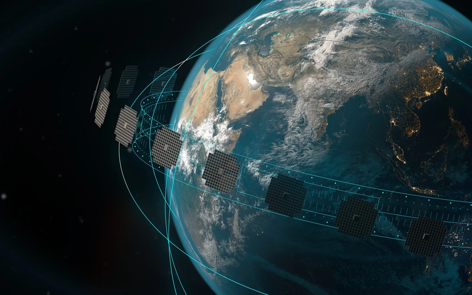 Satellite In Space Station Orbiting Earth Providing Communication Internet Connection Coverage