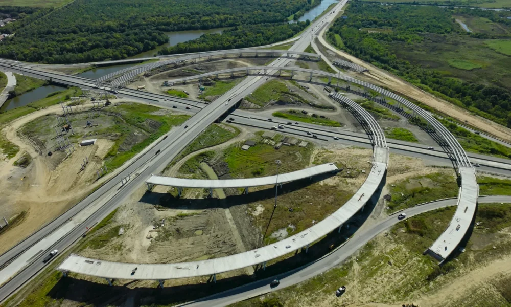 Aerial View of Highway Interchange Construction in Port Arthur, Texas