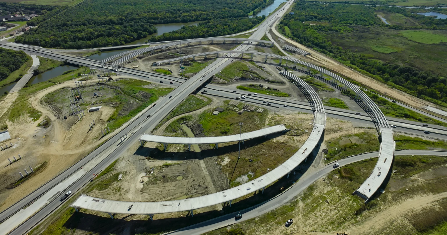 Aerial View of Highway Interchange Construction in Port Arthur, Texas