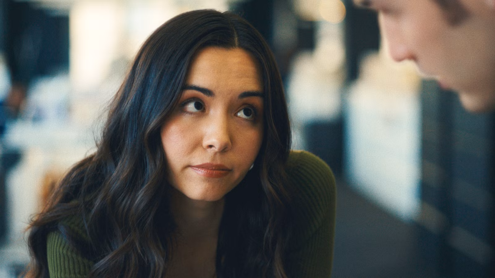 Kiarra Hamagami Goldberg looking up at Charlie Hall in Maximum Pleasure Guaranteed