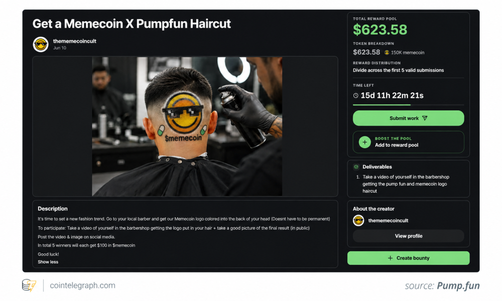 Memecoin bounty for a branded haircut