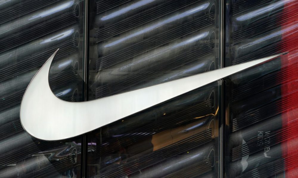 The Nike swoosh logo is seen outside the store on 5th Avenue in New York