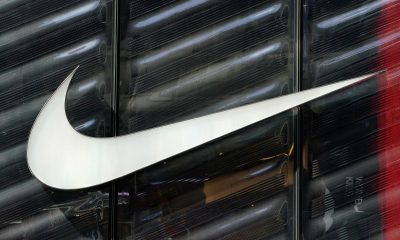 The Nike swoosh logo is seen outside the store on 5th Avenue in New York