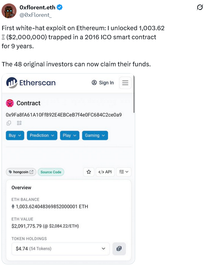 White Hat Helps Recover $2 Million from 2016 ICO Project