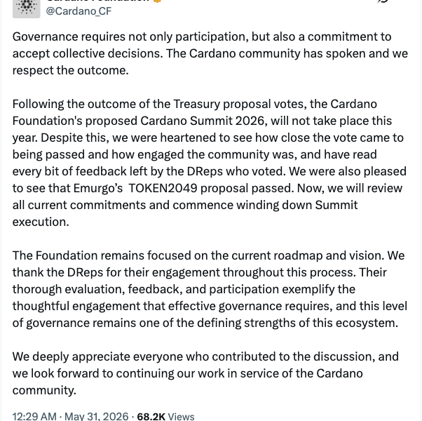 Cardano Foundation Cancels Conference After Failed DAO Vote