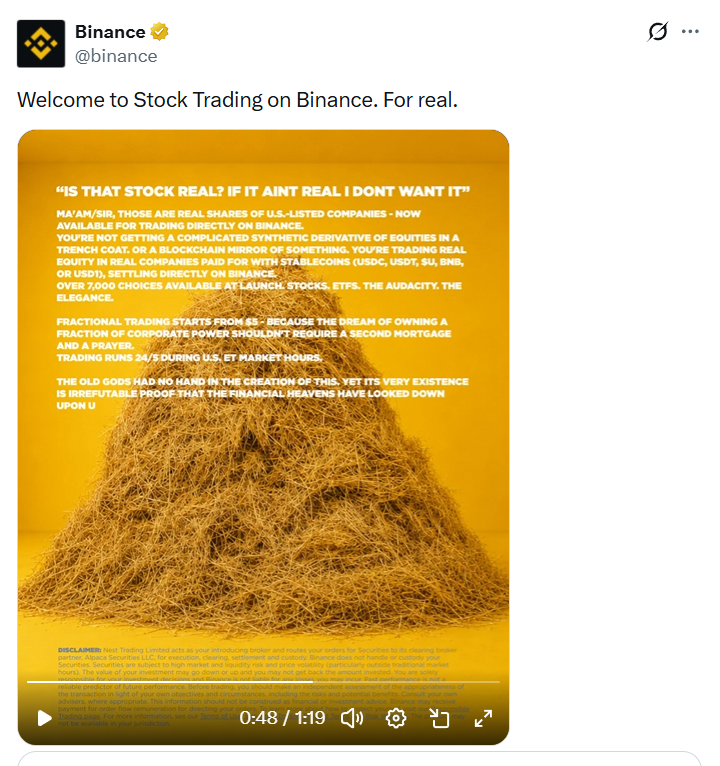 Binance Launches Tokenized US Equities with 24/5 Trading