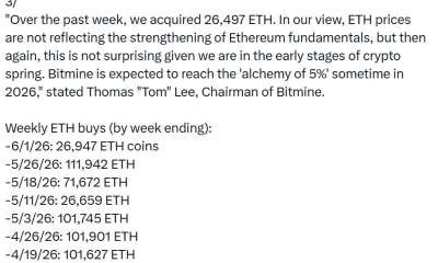 Bitmine Buys $52M ETH, Tom Lee Says Fundamentals Strong