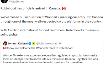 Robinhood Enters Canada Crypto Market With $180M WonderFi Deal