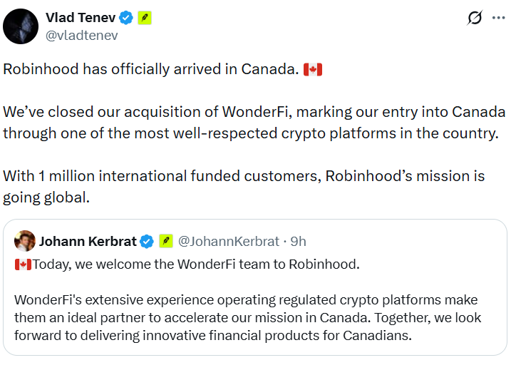 Robinhood Enters Canada Crypto Market With $180M WonderFi Deal