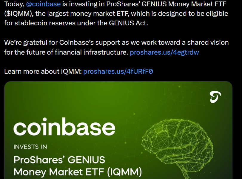 Coinbase Backs IQMM ETF as Stablecoin Rules Take Shape
