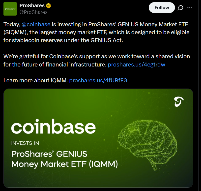 Coinbase Backs IQMM ETF as Stablecoin Rules Take Shape
