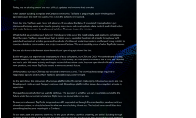 Cardano’s TapTools Winds Down After Losing 5 Execs