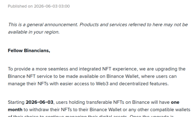 Binance Exchange to Halt NFT Services, Move Management to Binance Wallet