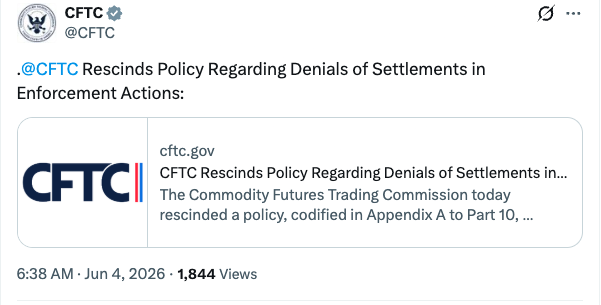 CFTC Scraps ‘No-Deny’ Rule in Legal Settlements