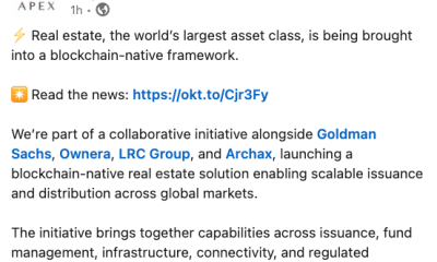 Apex Group Joins Tokenized Real Estate Fund on Goldman Sachs Platform