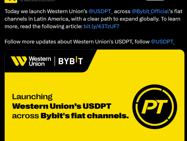 Bybit Lists Western Union’s USDPT Stablecoin Amid Payments Push
